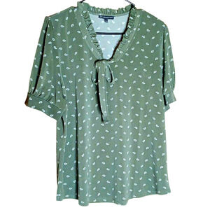 Adrianna Papell Green Paisley‎ Blouse Women’s Size L Tie Neck Office Work Top